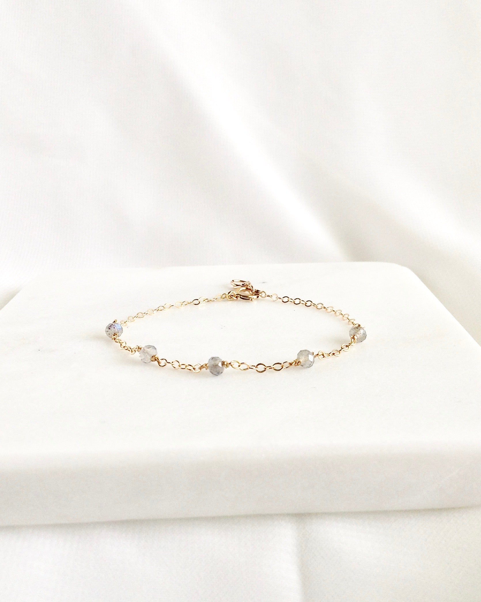 Labradorite Dainty Gemstone Bracelet in Gold Filled or Sterling Silver | IB Jewelry