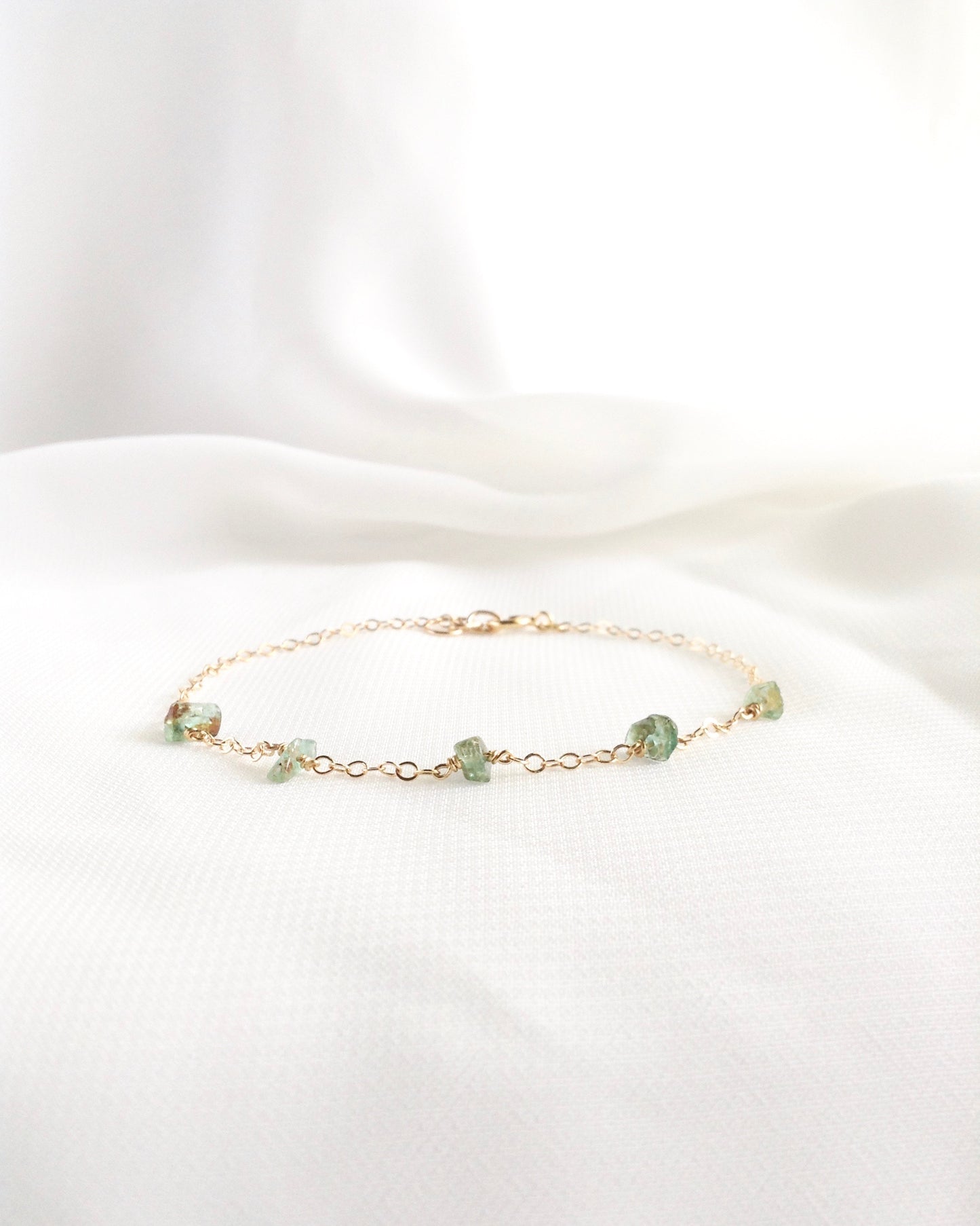 Raw Emerald Bracelet | Dainty Gemstone Bracelet | IB Jewelry