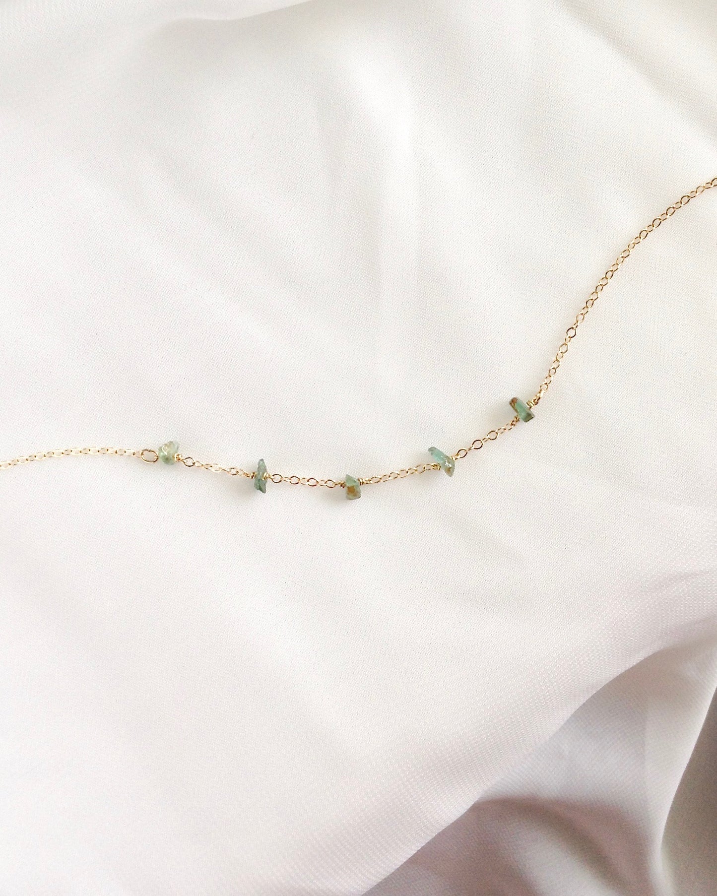 Emerald Raw Stone Bracelet In Gold Filled or Sterling Silver | IB Jewelry