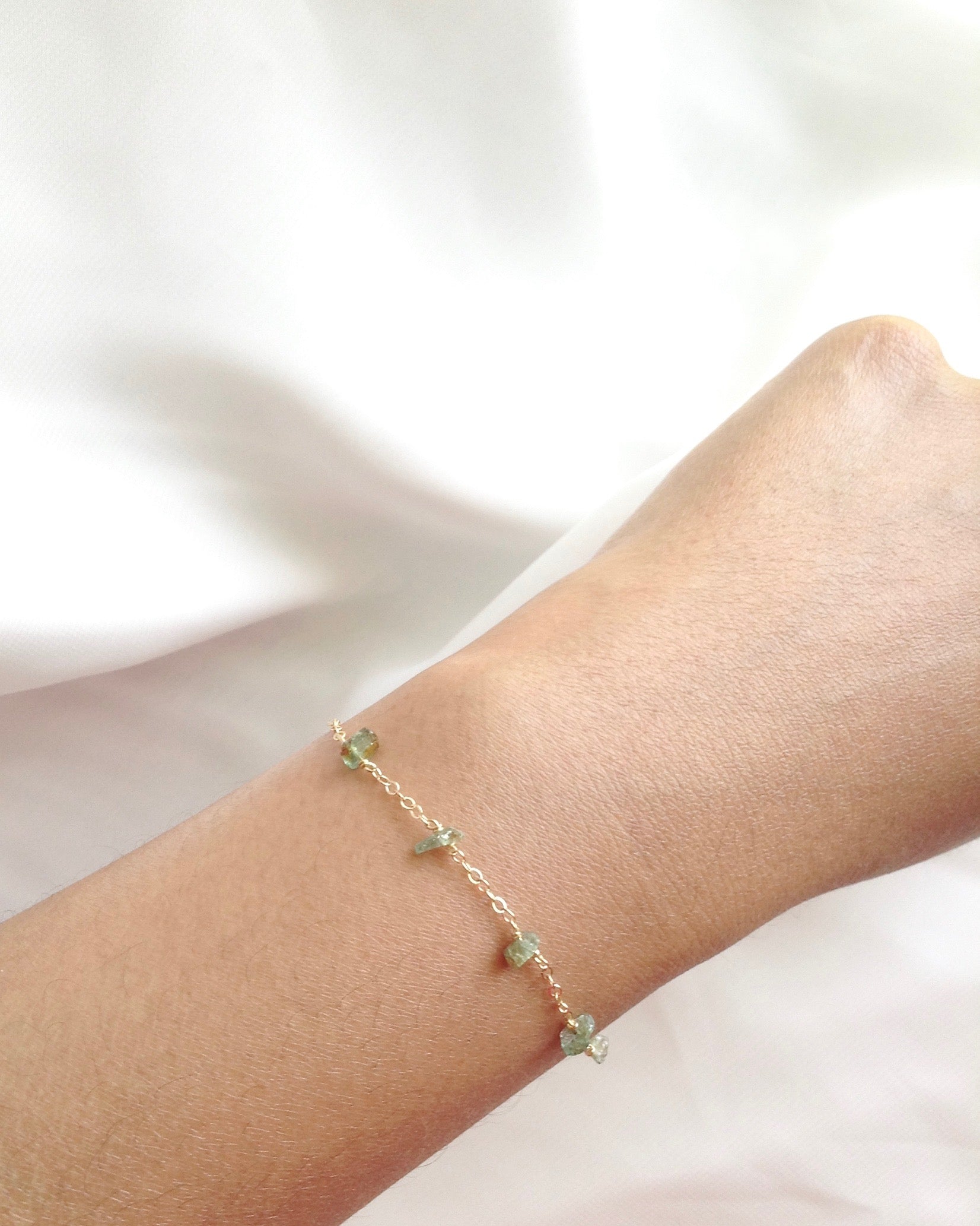 Emerald Delicate Gemstone Bracelet | Dainty Chain Bracelet | IB Jewelry