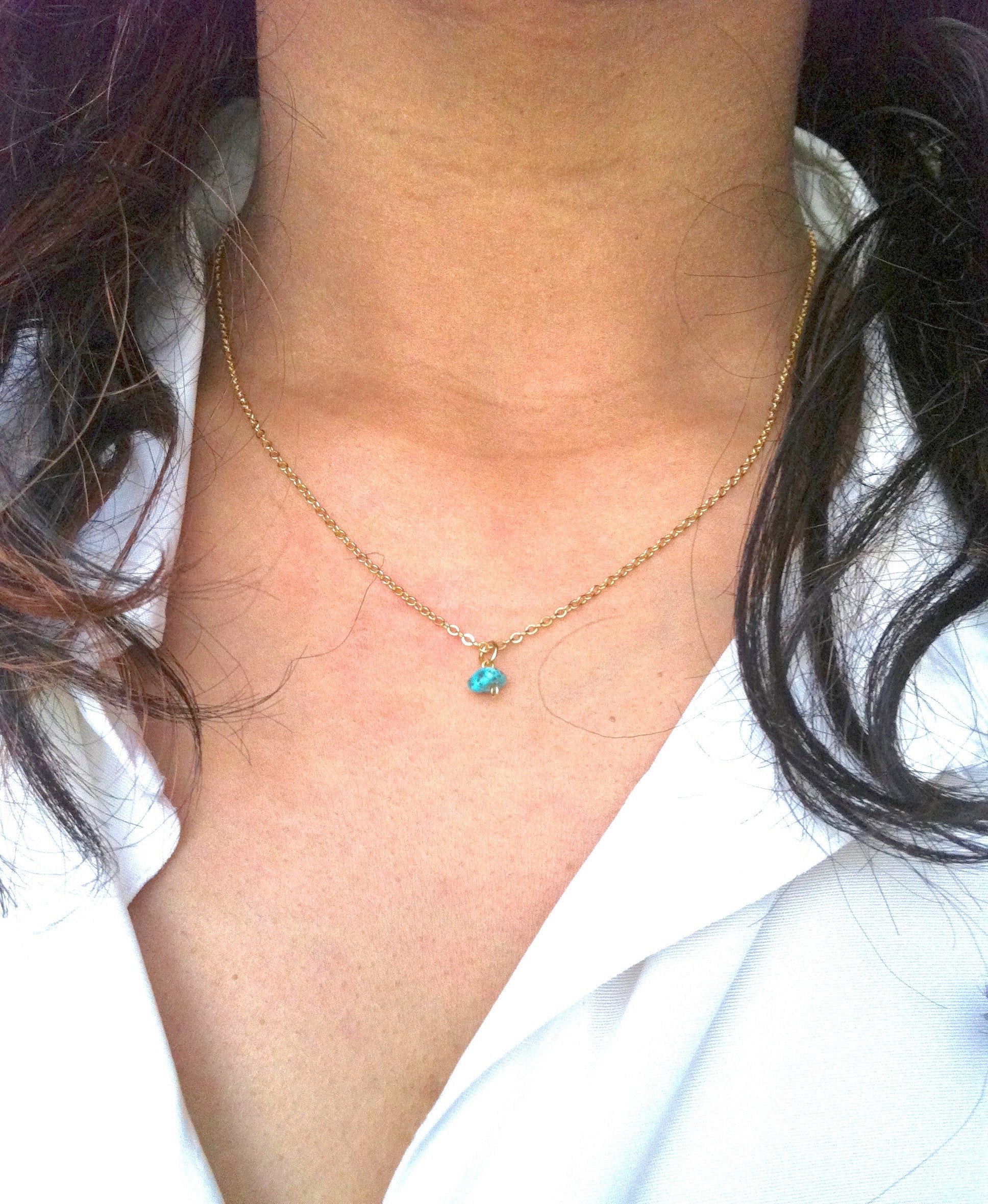 Minimalist Delicate Turquoise Drop Necklace | IB Jewelry