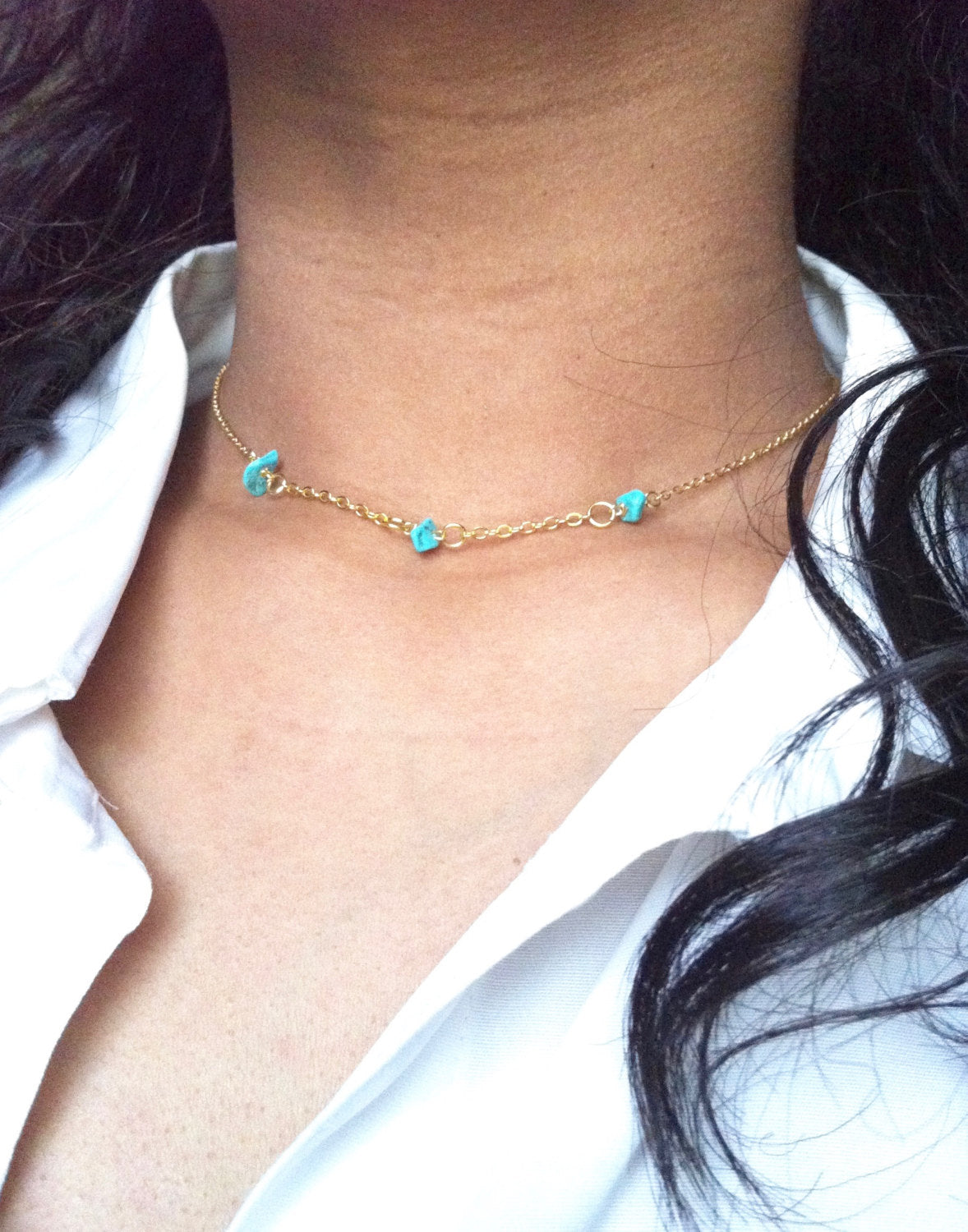 Delicate Turquoise Magnesite Tiny Bead Choker Necklace | IB Jewelry