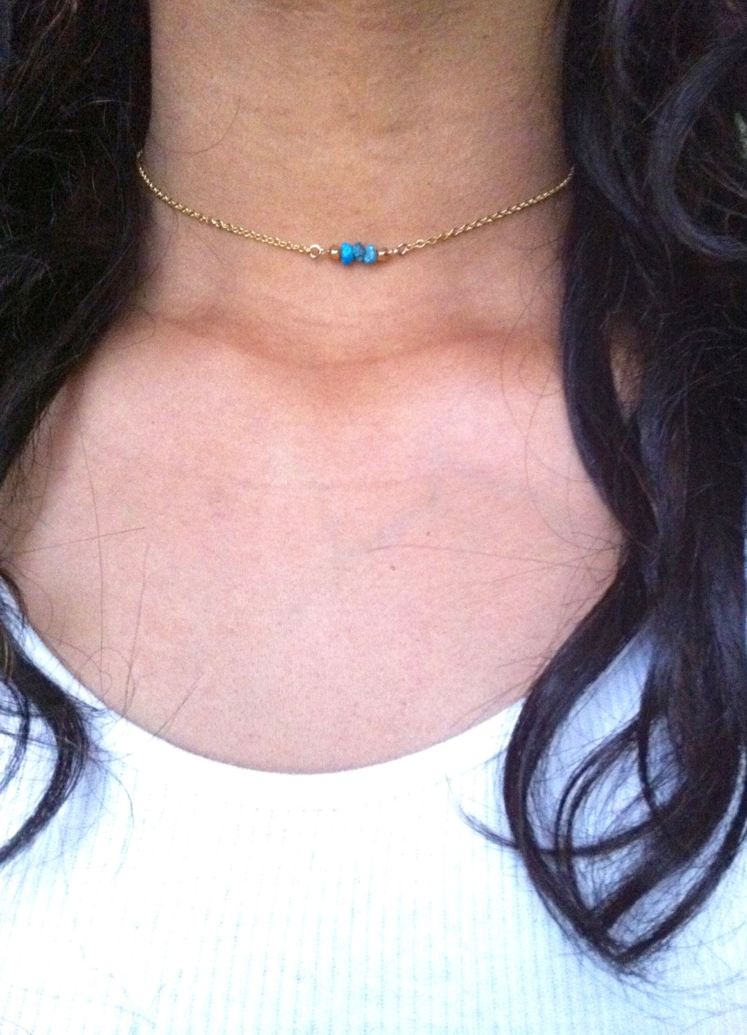 Bead Bar Tiny Turquoise Choker Necklace | Dainty Turquise Choker | IB Jewelry
