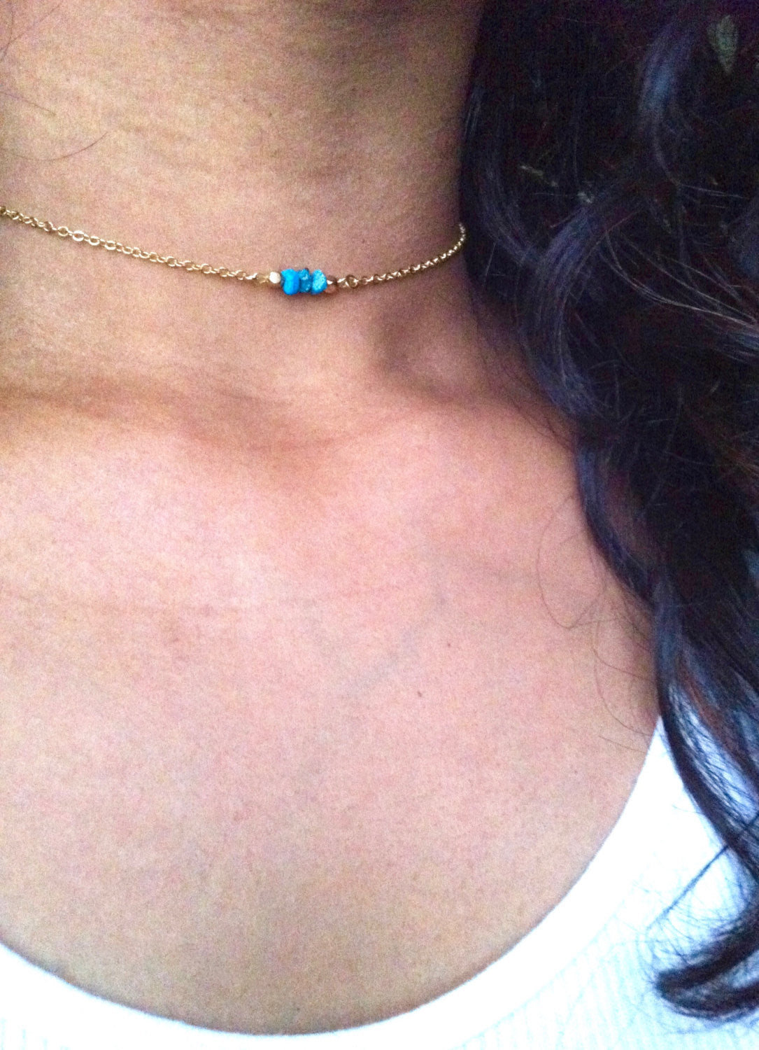 Bead Bar Tiny Turquoise Choker Necklace | Dainty Chain Choker in Gold Filled or Sterling Silver | IB Jewelry