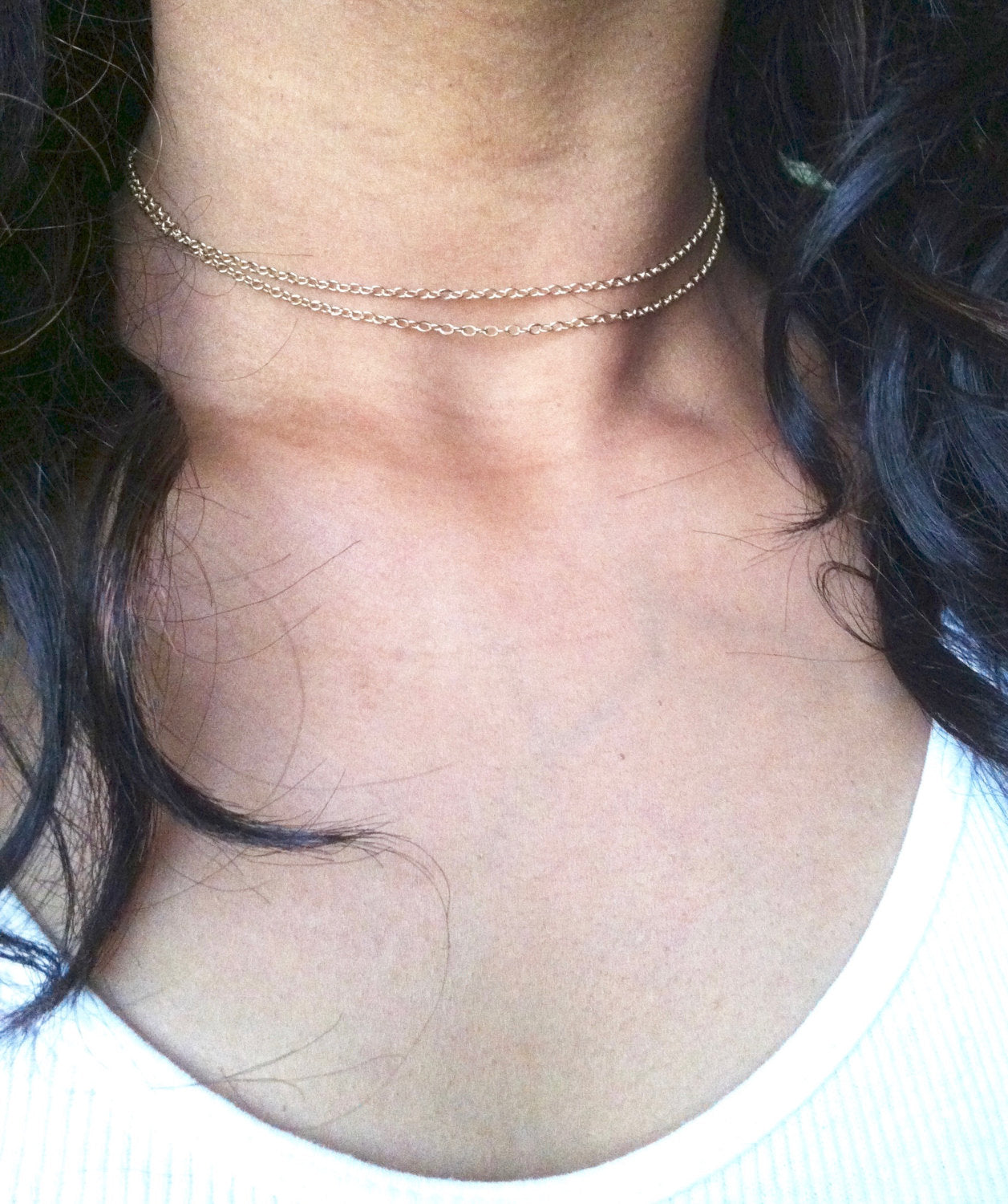 Thin Chain Double Strand Necklace | Dainty Layered Necklace | IB Jewelry