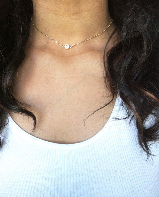 Small Swarovski Crystal Solitaire Choker Necklace | IB Jewelry