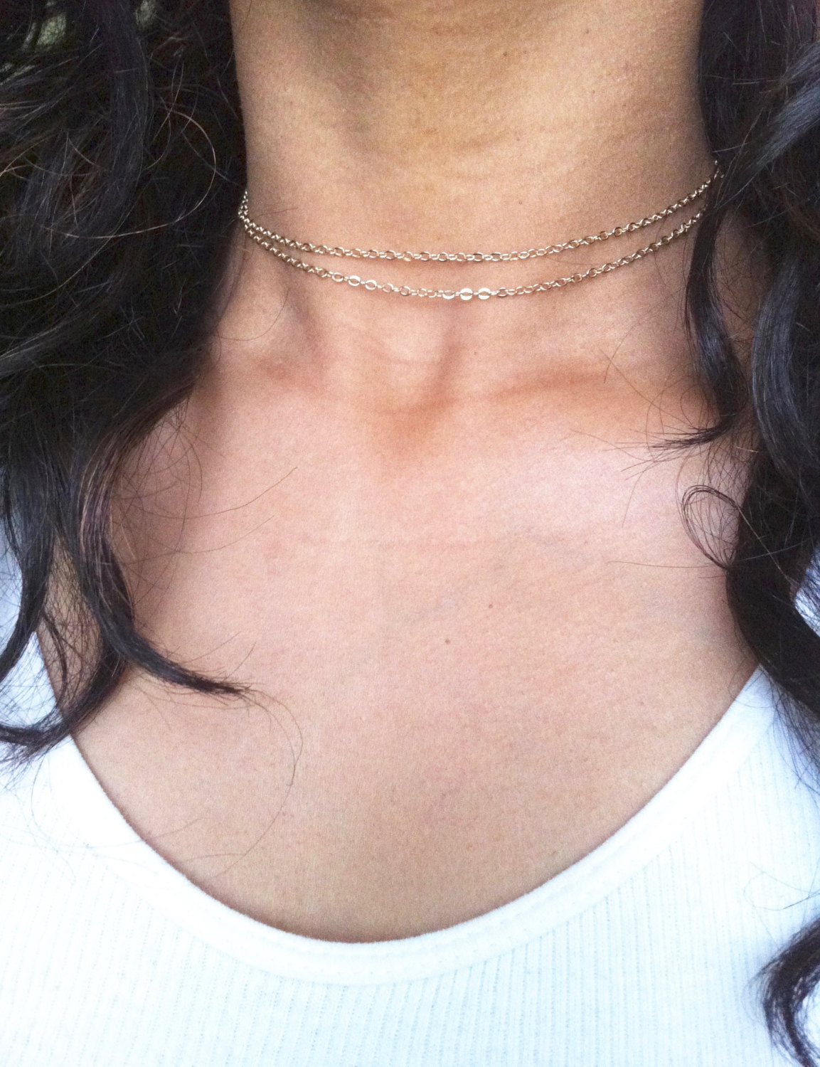 Thin Chain Double Strand Necklace | IB Jewelry