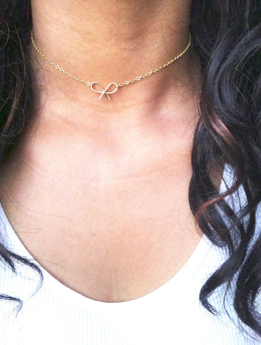Minimal Thin Chain Bow Choker Necklace | IB Jewelry