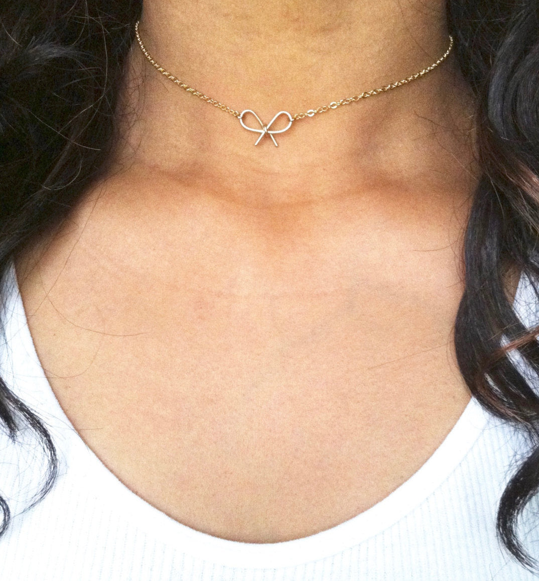 Minimal Thin Chain Bow Choker Necklace | Bow Choker | Dainty Choker | IB Jewelry