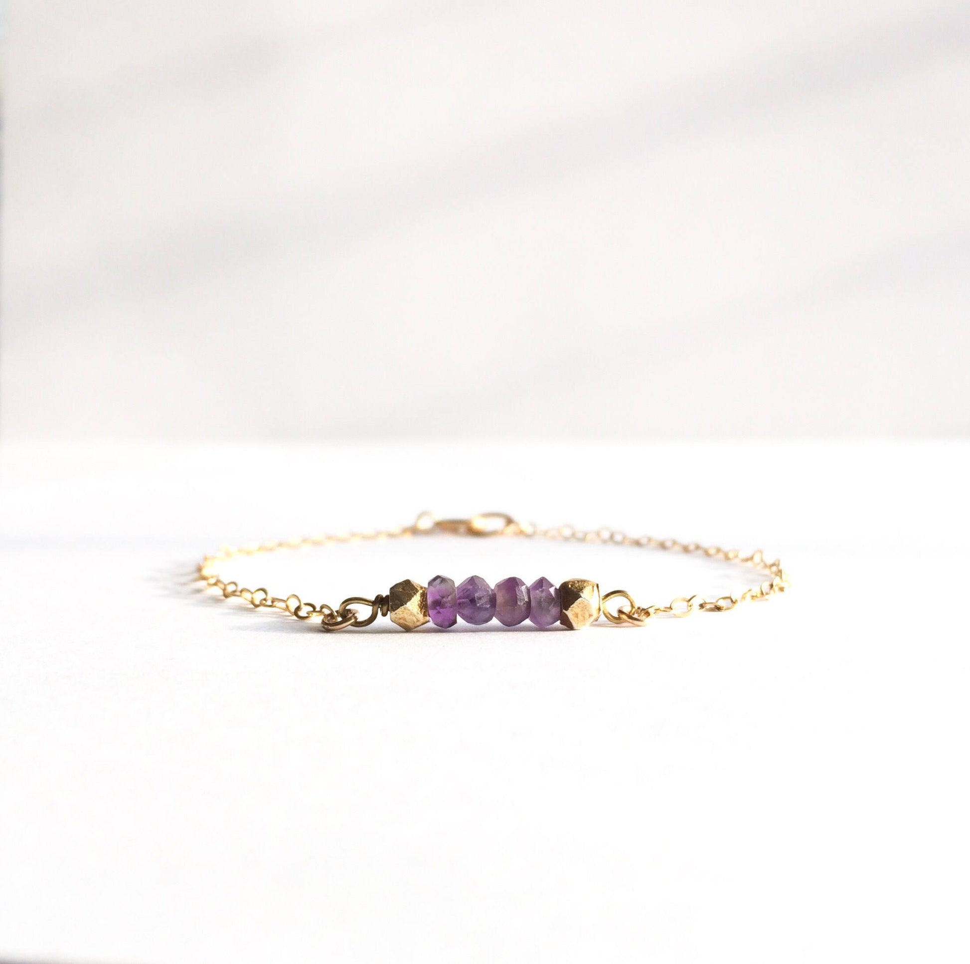 Tiny Amethyst Gemstone Short Bar Bracelet | IB Jewelry