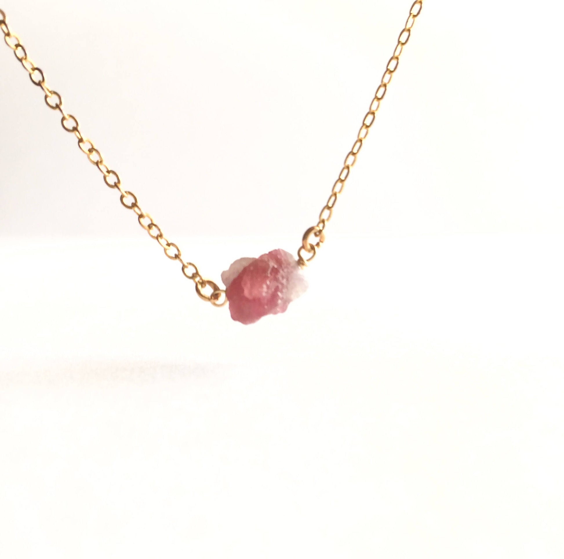 Raw Pink Tourmaline Delicate Rough Gemstone Necklace | IB Jewelry