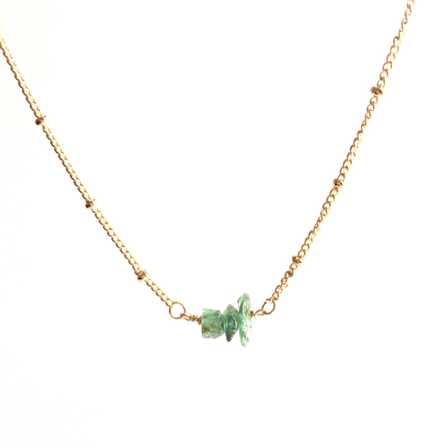Tiny Raw Emerald Crystal Satellite Chain Necklace | IB Jewelry
