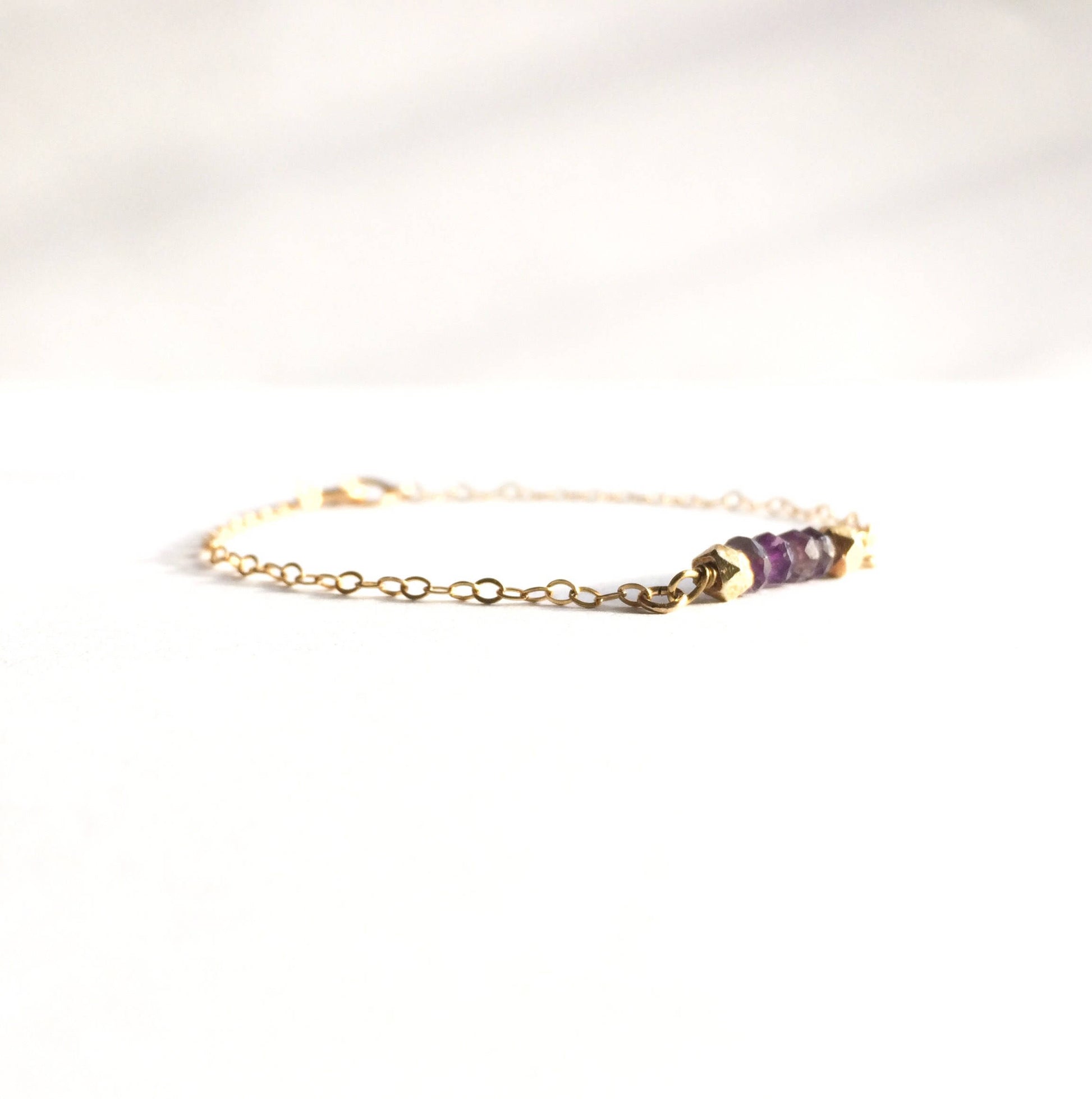 Tiny Amethyst Gemstone Short Bar Bracelet | IB Jewelry