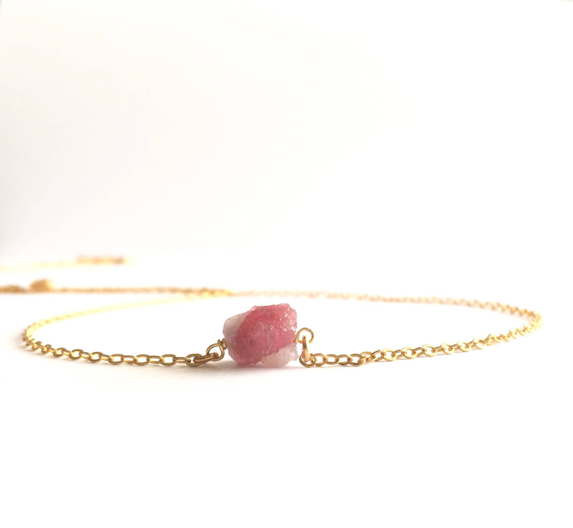 Raw Pink Tourmaline Delicate Rough Gemstone Necklace | IB Jewelry