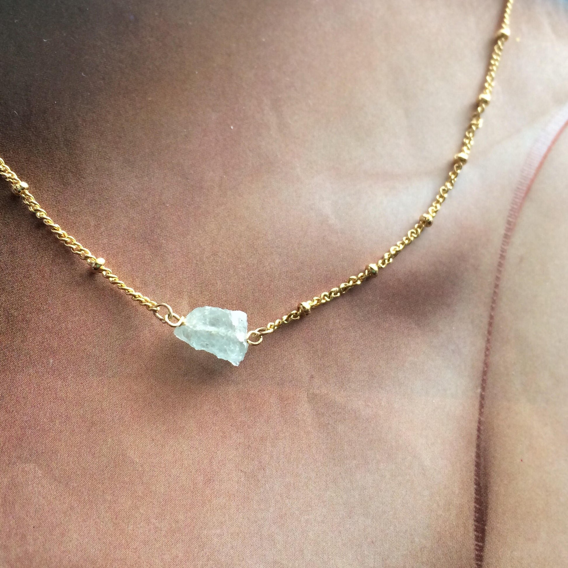 Raw Aquamarine Gemstone Satellite Chain Necklace | IB Jewelry