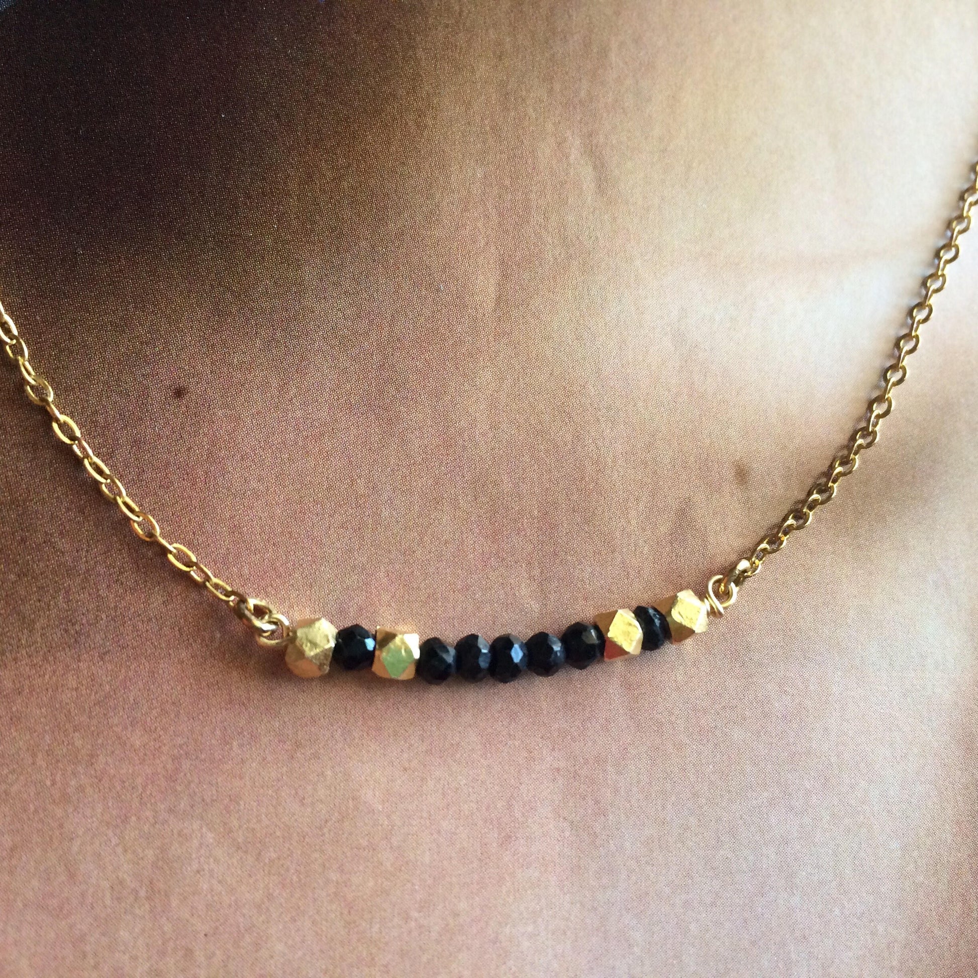 Delicate Black Tourmaline Gemstone Choker Necklace | Dainty Choker | Thin Chain Choker | IB Jewelry