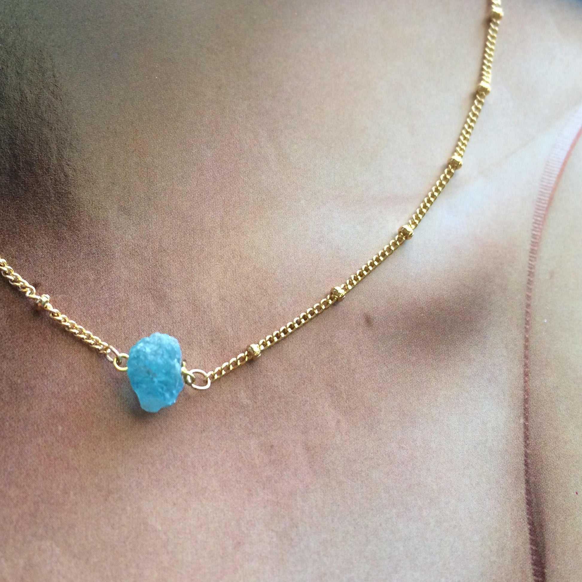 Raw Apatite Rough Gemstone Satellite Chain Necklace | IB Jewelry