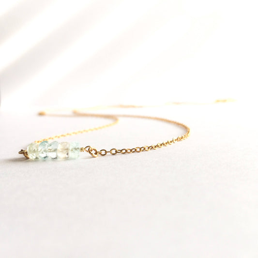 Delicate Tiny Ombre Aquamarine Gemstone Bar Necklace | IB Jewelry