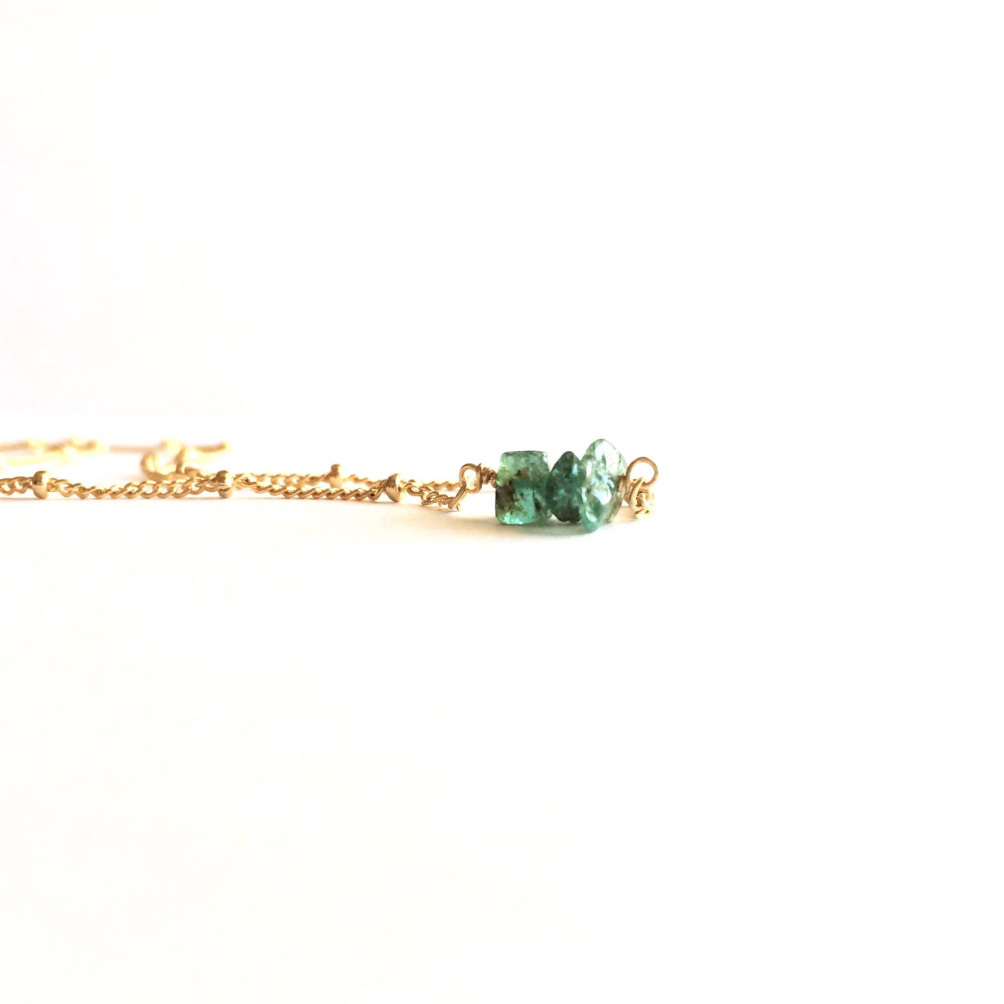 Tiny Raw Emerald Crystal Satellite Chain Necklace | IB Jewelry