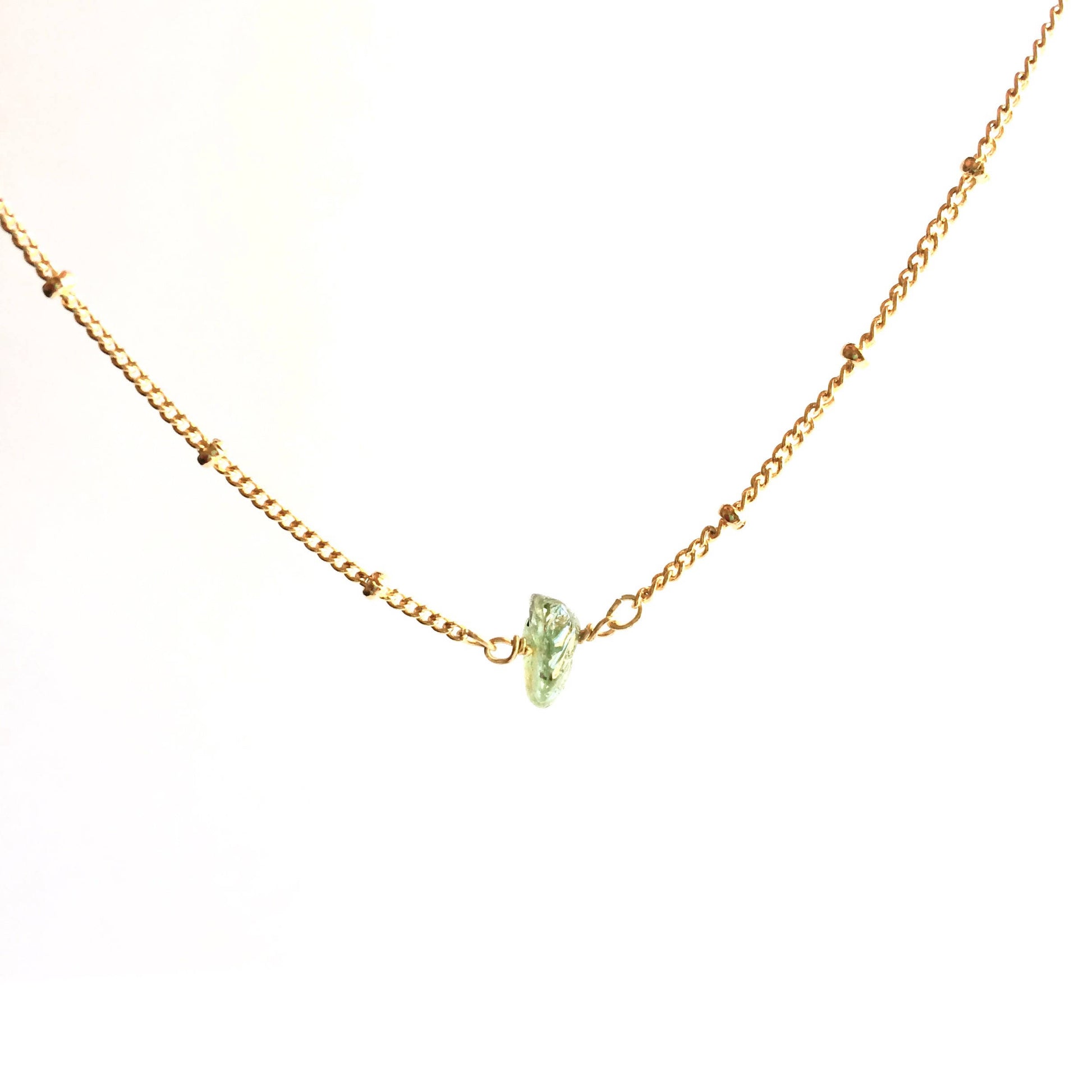 Simple Tiny Raw Emerald Satellite Chain Necklace | IB Jewelry