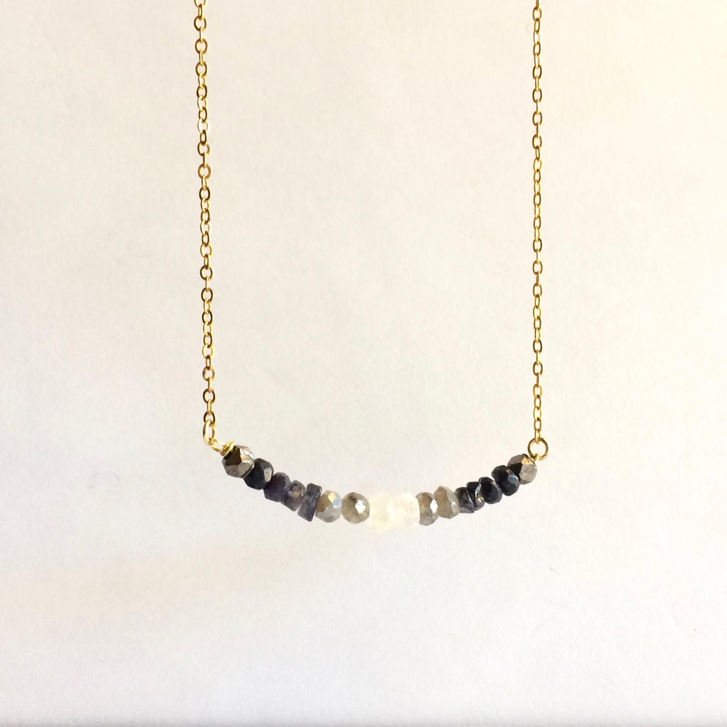 Delicate Moon Phase Ombre Gemstone Bar Necklace | IB Jewelry