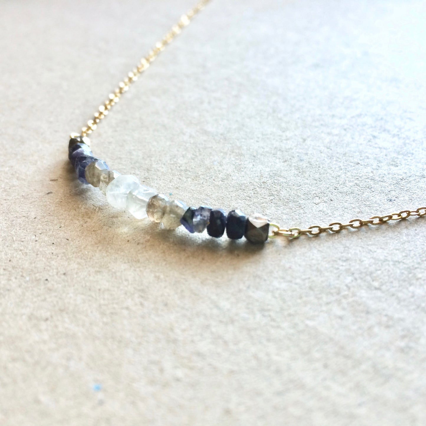 Delicate Moon Phase Ombre Gemstone Bar Necklace | IB Jewelry