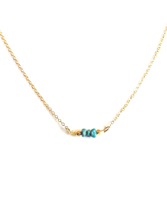 Tiny Turquoise Bead Short Bar Necklace | IB Jewelry