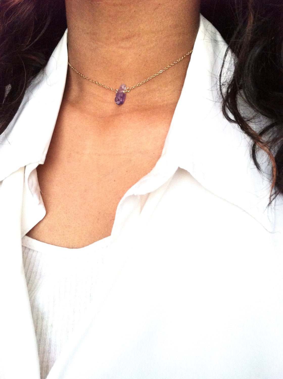 Raw Amethyst Gemstone Choker Necklace | IB Jewelry