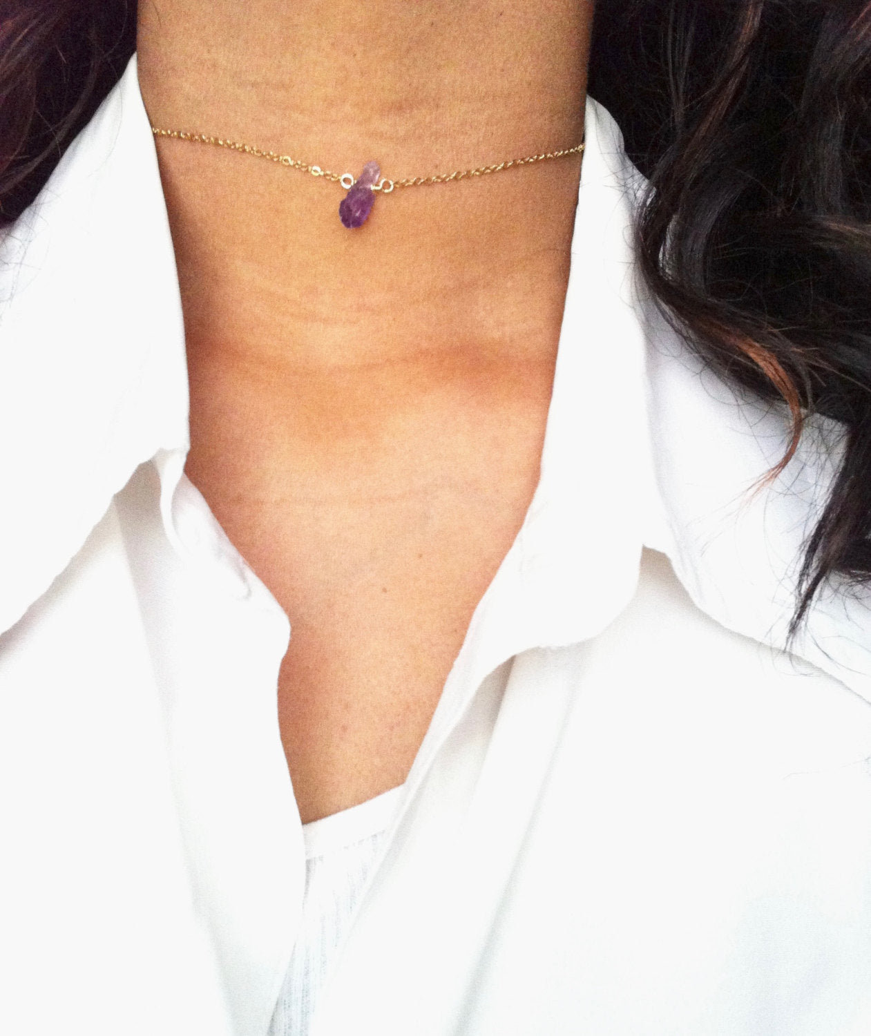 Raw Amethyst Gemstone Choker Necklace | IB Jewelry