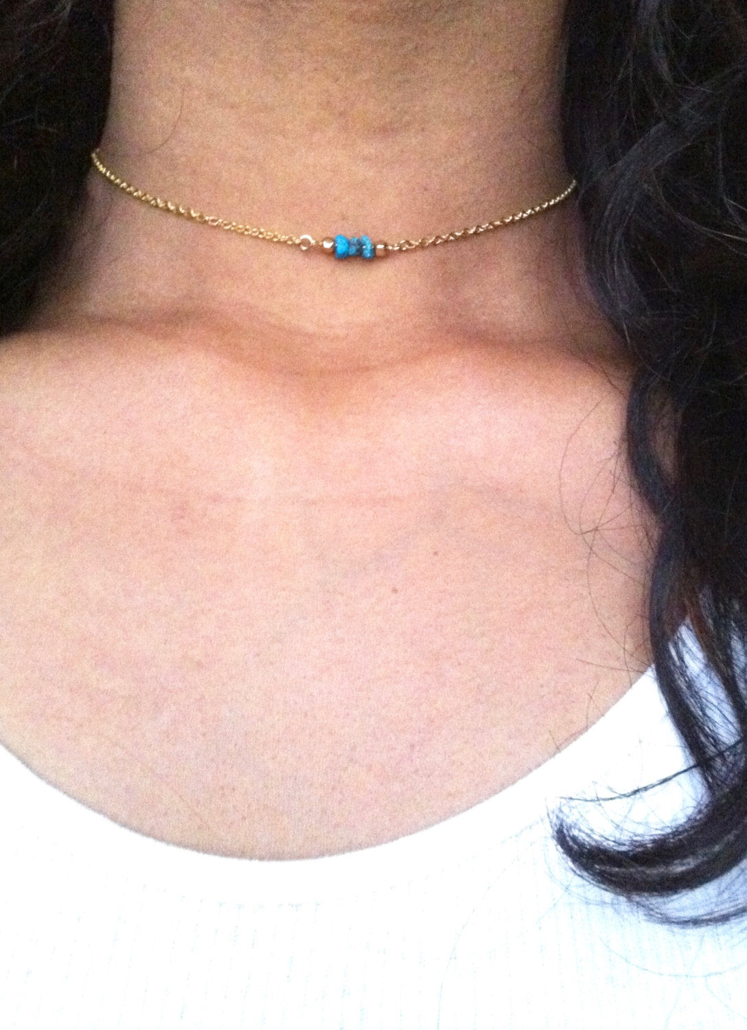 Bead Bar Tiny Turquoise Choker Necklace | Tuquoise Delicate Choker | IB Jewelry